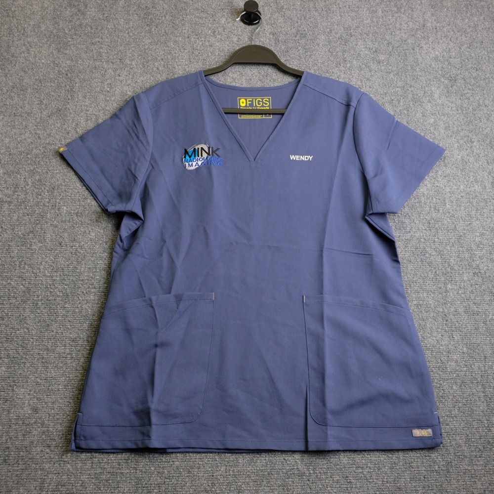 FIGS Scrub Top Womens Large Blue Medical Nursing Uniform Wendy Embroidered L
